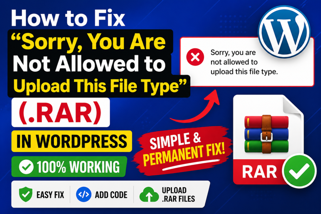 How to Fix “Sorry, You Are Not Allowed to Upload This File Type (.RAR)” in WordPress (100% Working)